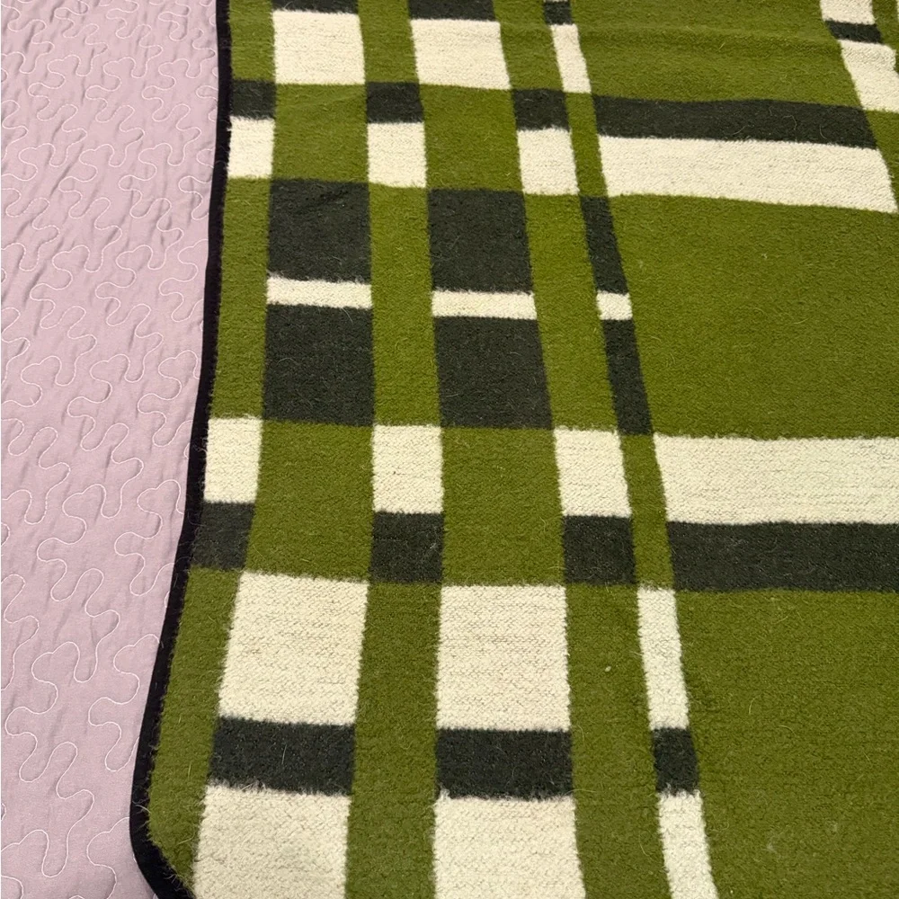 Vintage Green “Tartan” Wool Travel Blanket | Lap Rug | Car Rug | Mid-Century